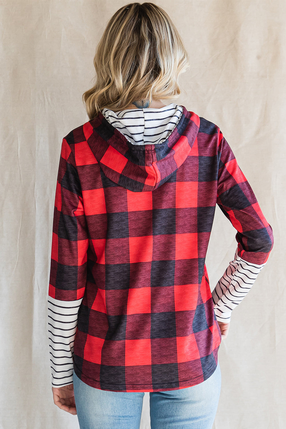 Plaid Striped Long Sleeve Hoodie