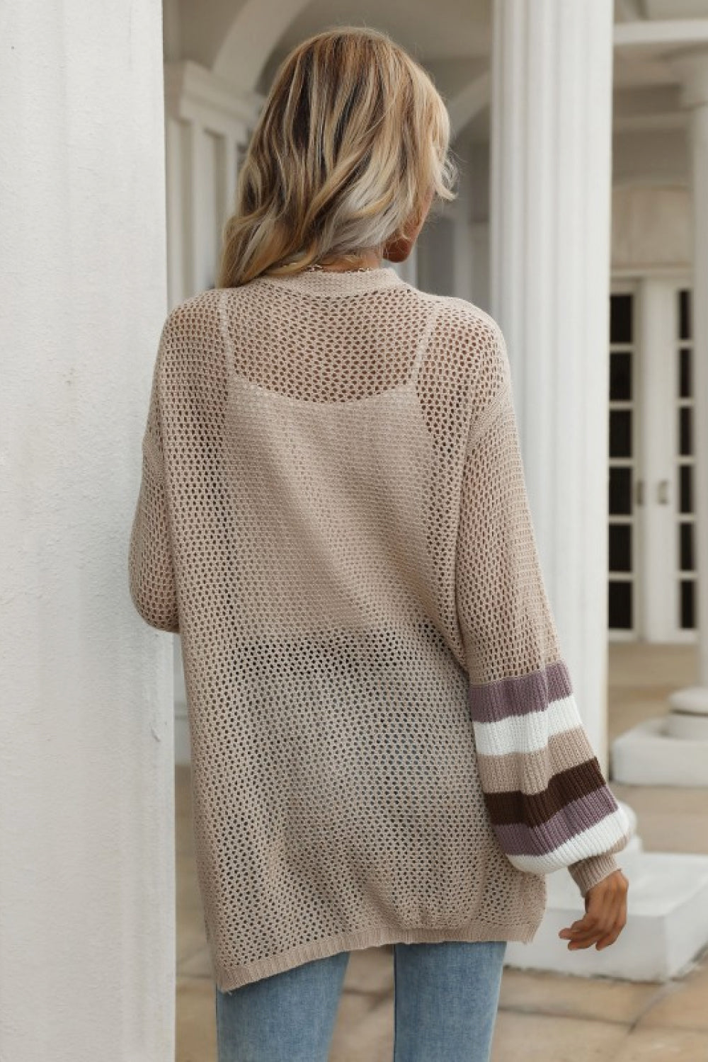 Striped Bat Sleeve Hollow Out Cardigan