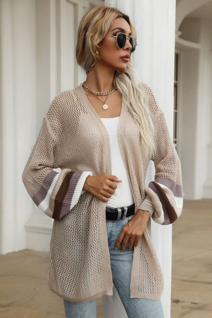 Striped Bat Sleeve Hollow Out Cardigan