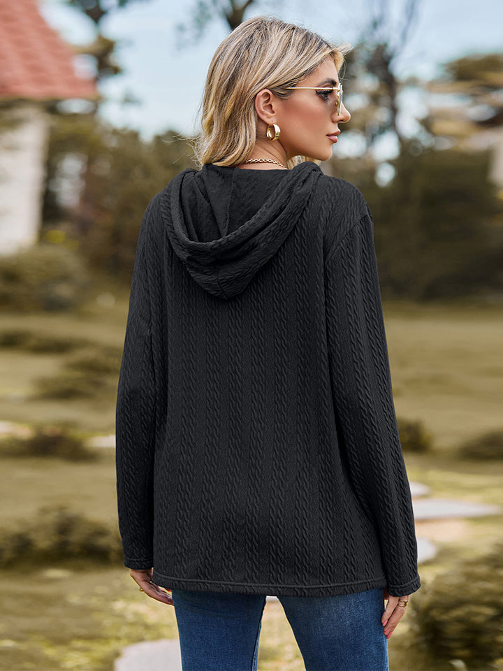 Cable-Knit Hooded Blouse