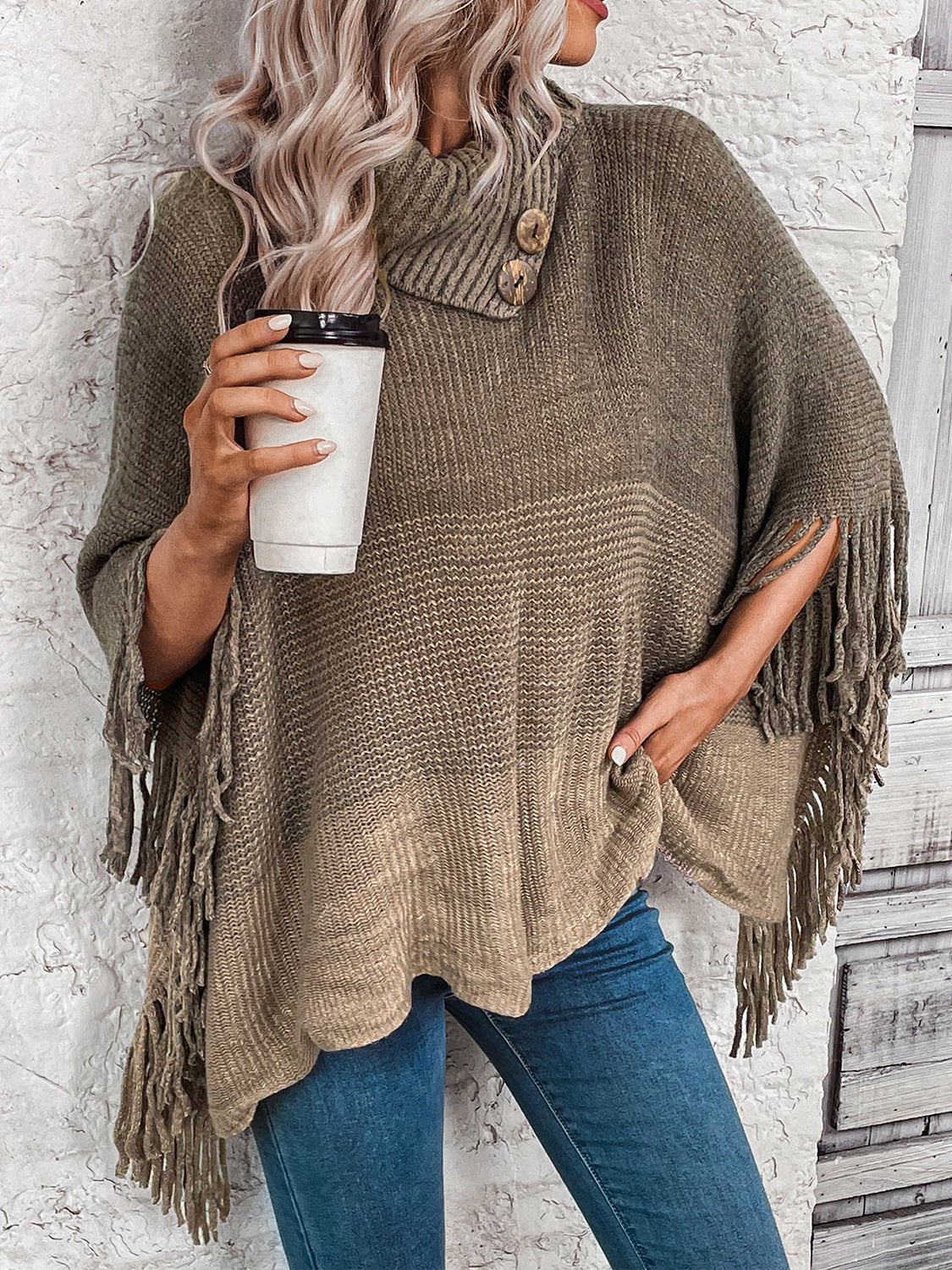 Decorative Button Fringe Detail Sweater