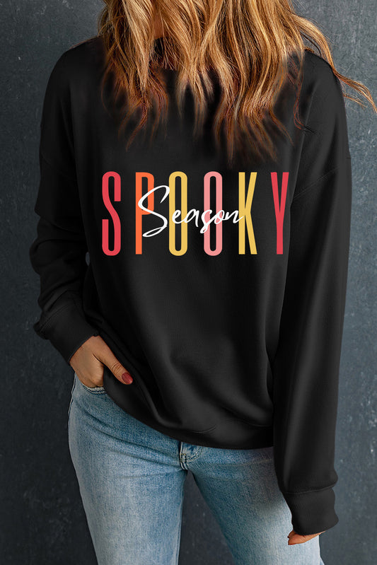 Round Neck Long Sleeve SPOOKY SEASON Graphic Sweatshirt