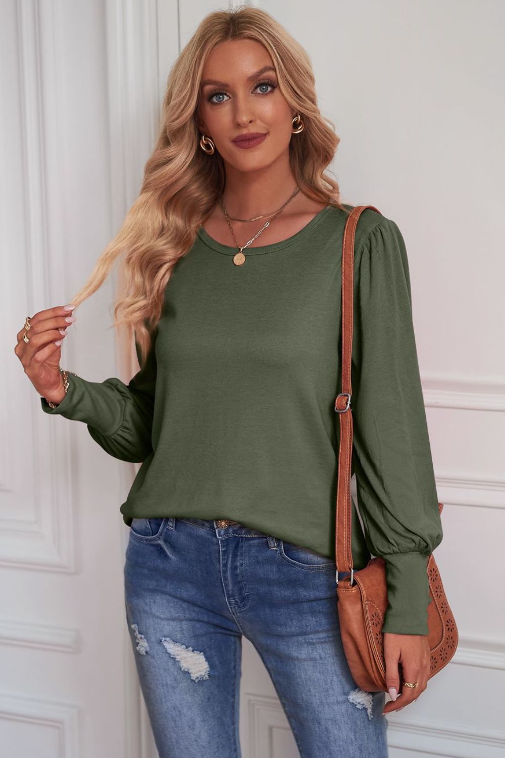 Round Neck Puff Sleeve T-Shirt