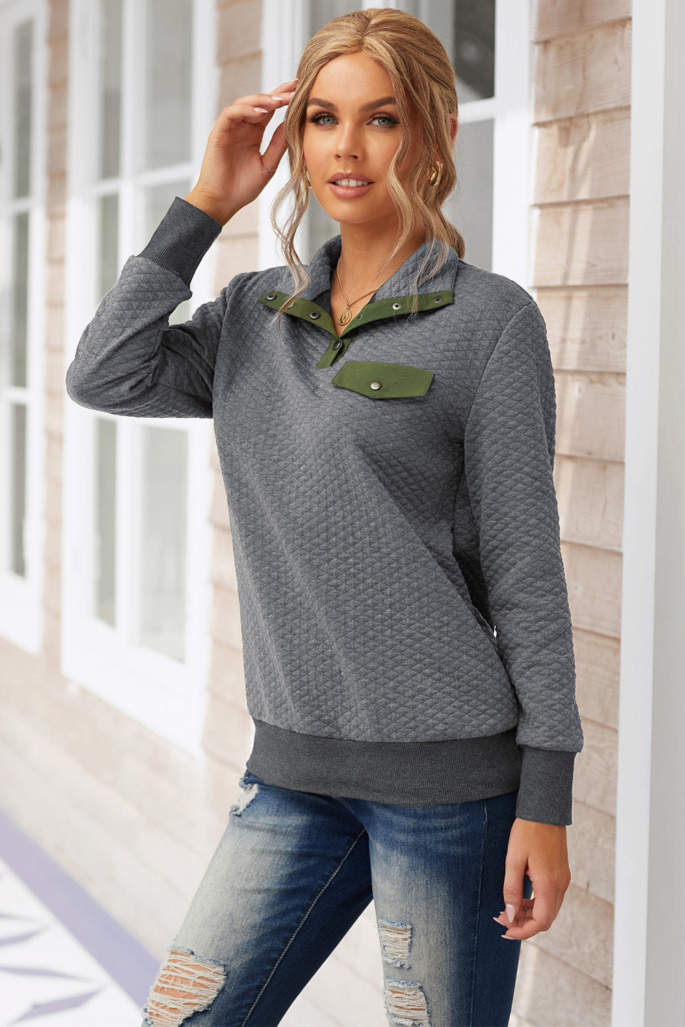 Collared Neck Long Sleeve Top