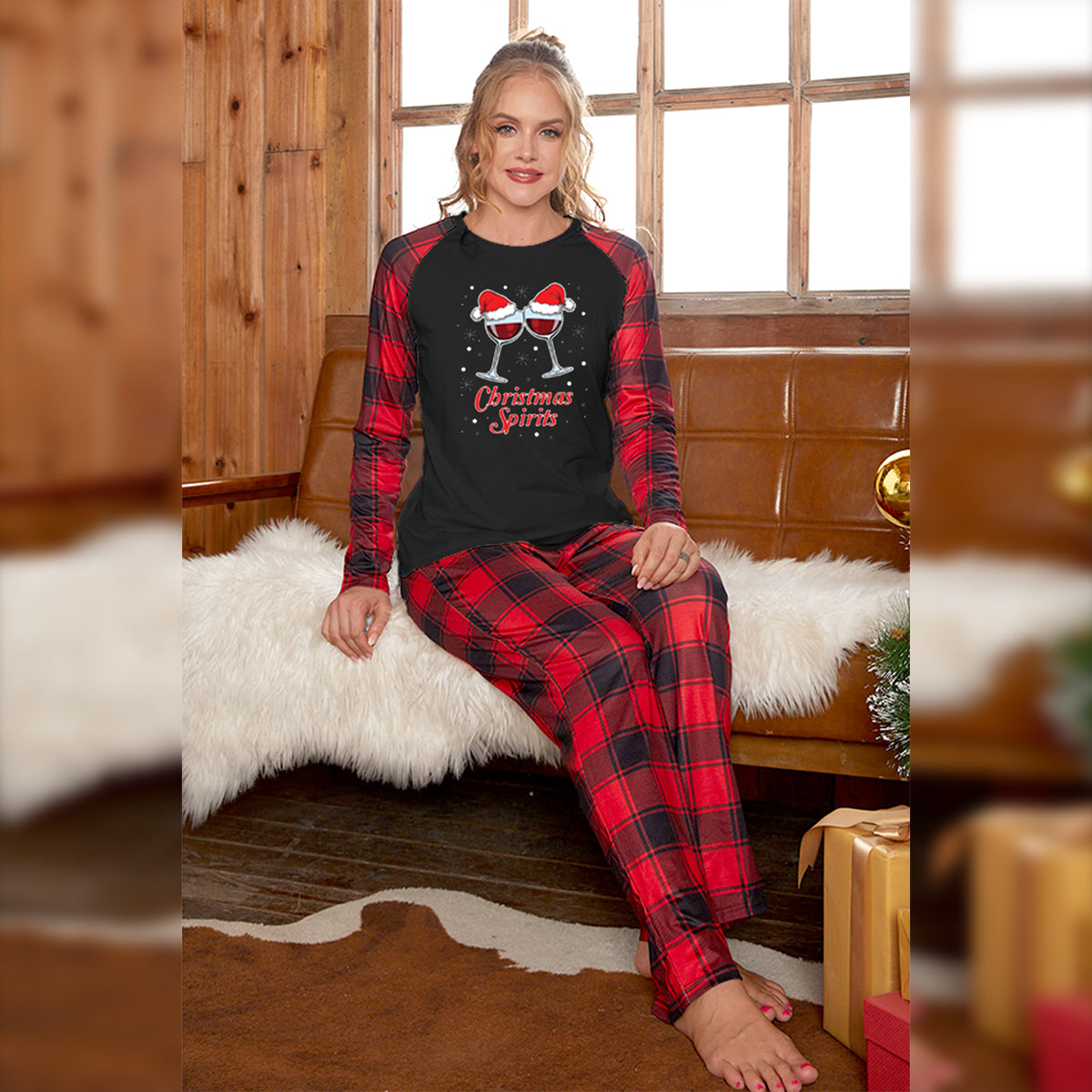 CHRISTMAS SPIRITS Graphic Top and Plaid Pants Set