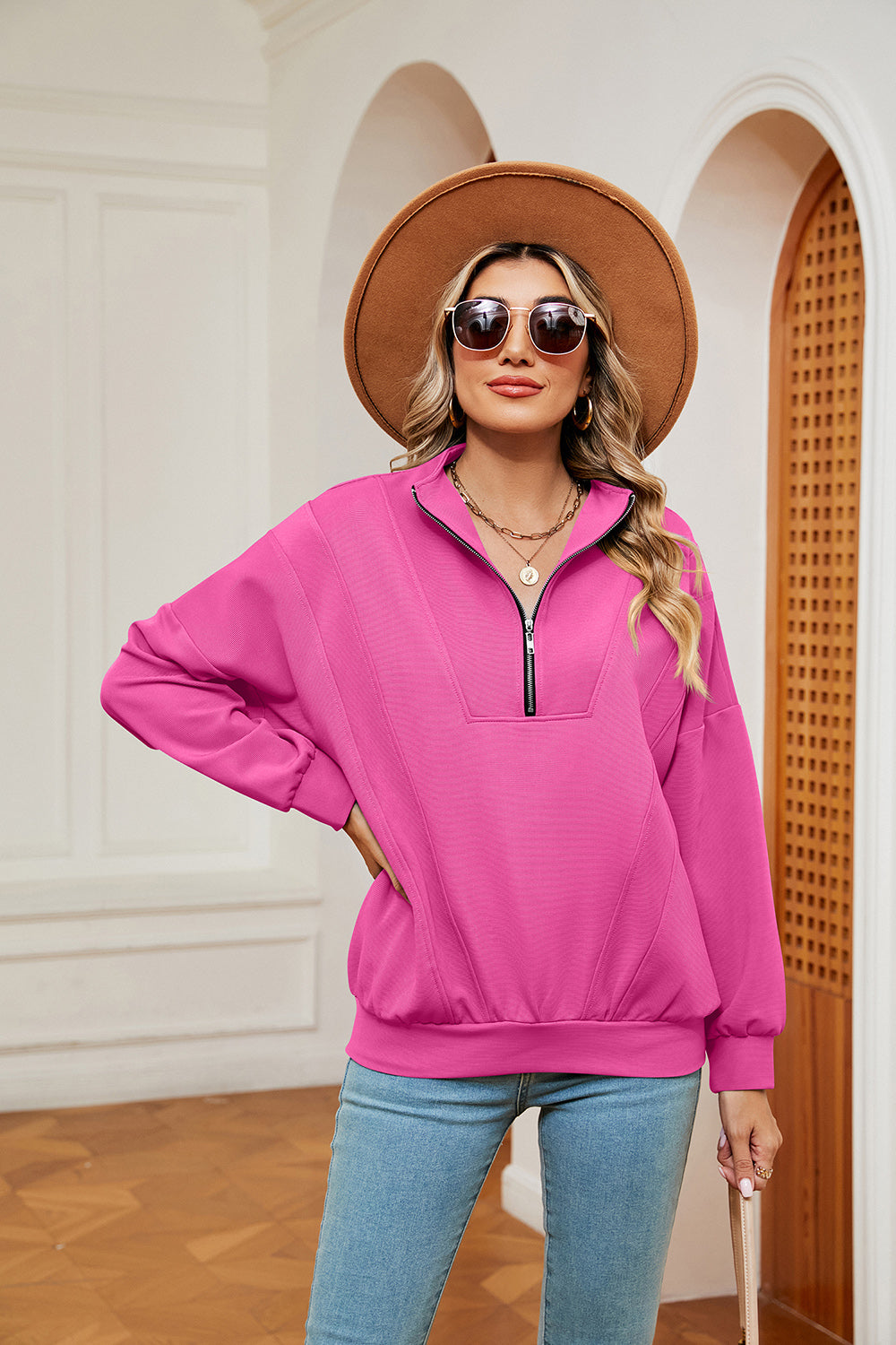 Half-Zip Dropped Shoulder Sweatshirt