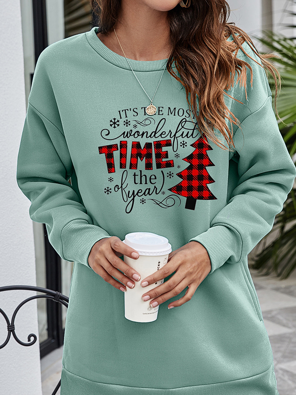 Christmas Tree Graphic Drop Shoulder Sweatshirt