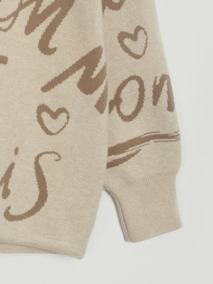 Letter Round Neck Drawstring Sweater