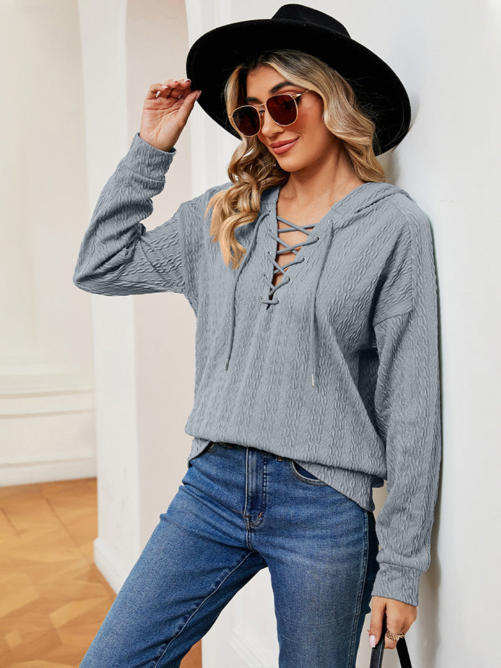 Lace-Up Long Sleeve Hoodie