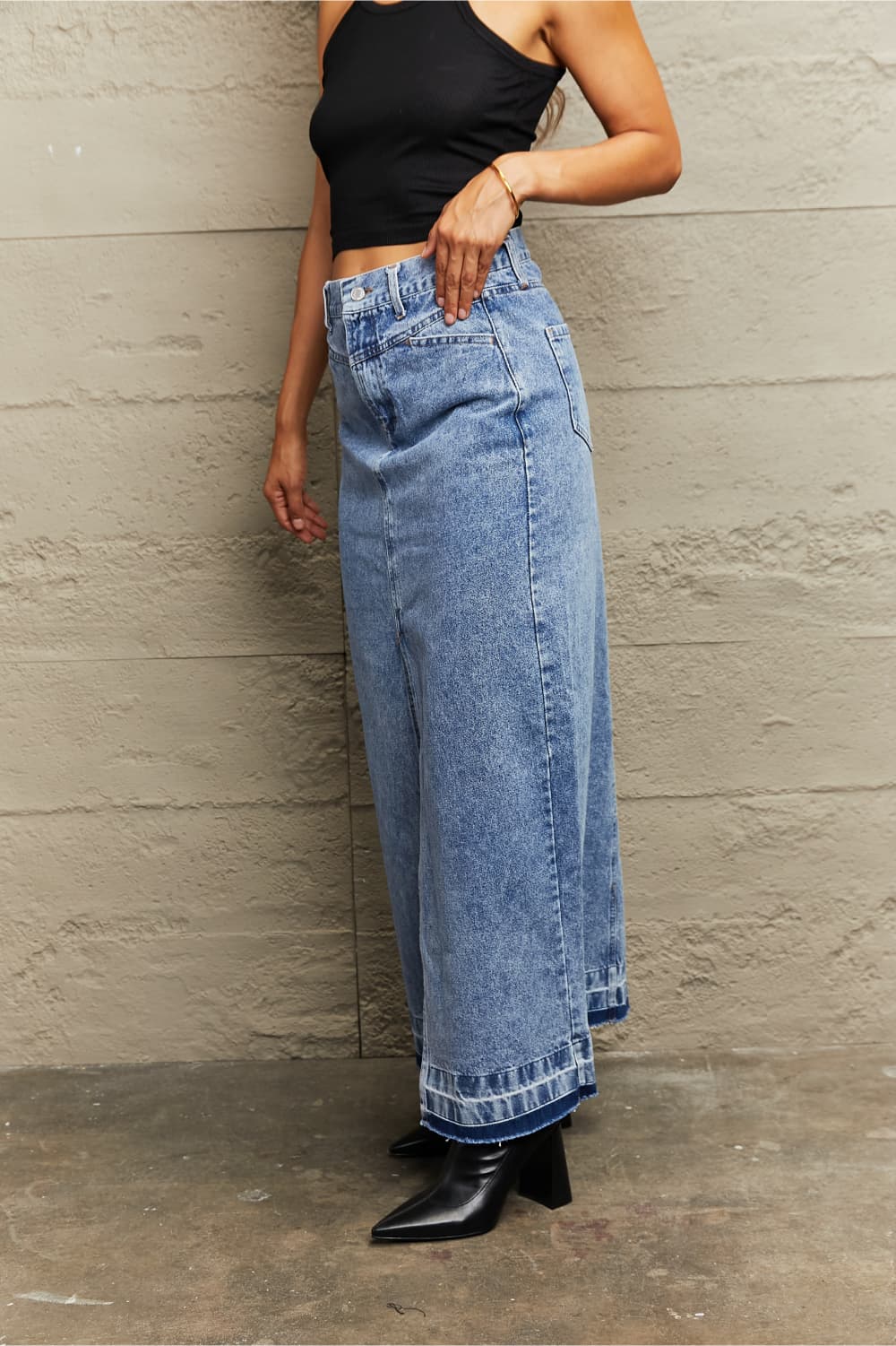 Front Slit Maxi Denim Skirt