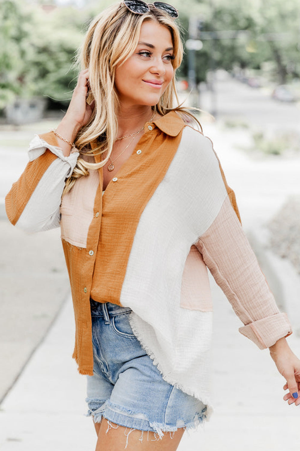 Color Block Collared Neck Shirt