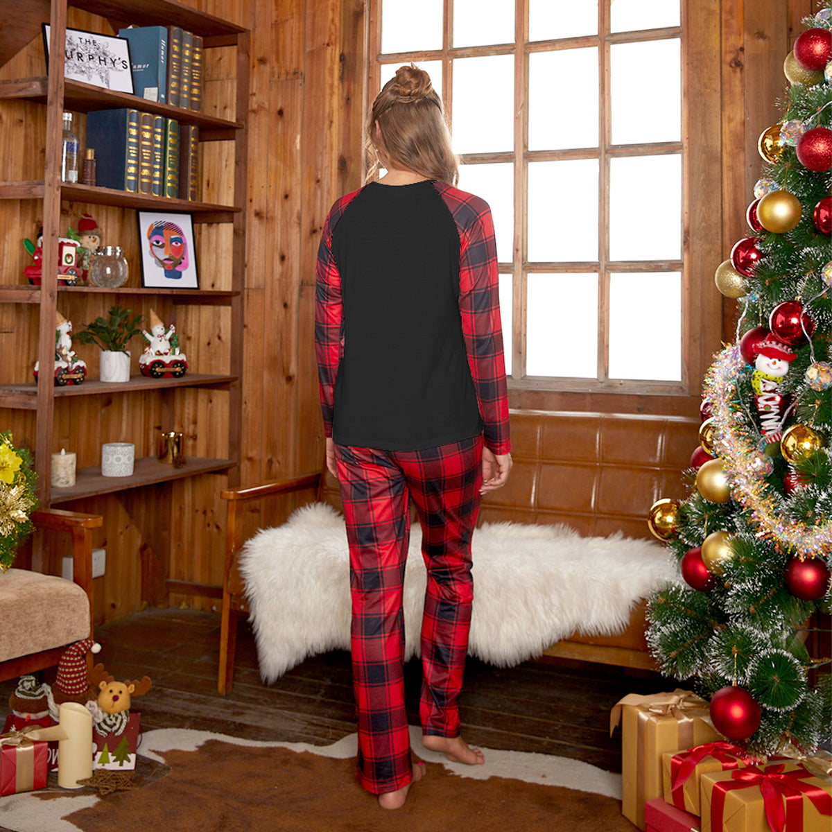 Raglan Sleeve Top and Plaid Pants Set