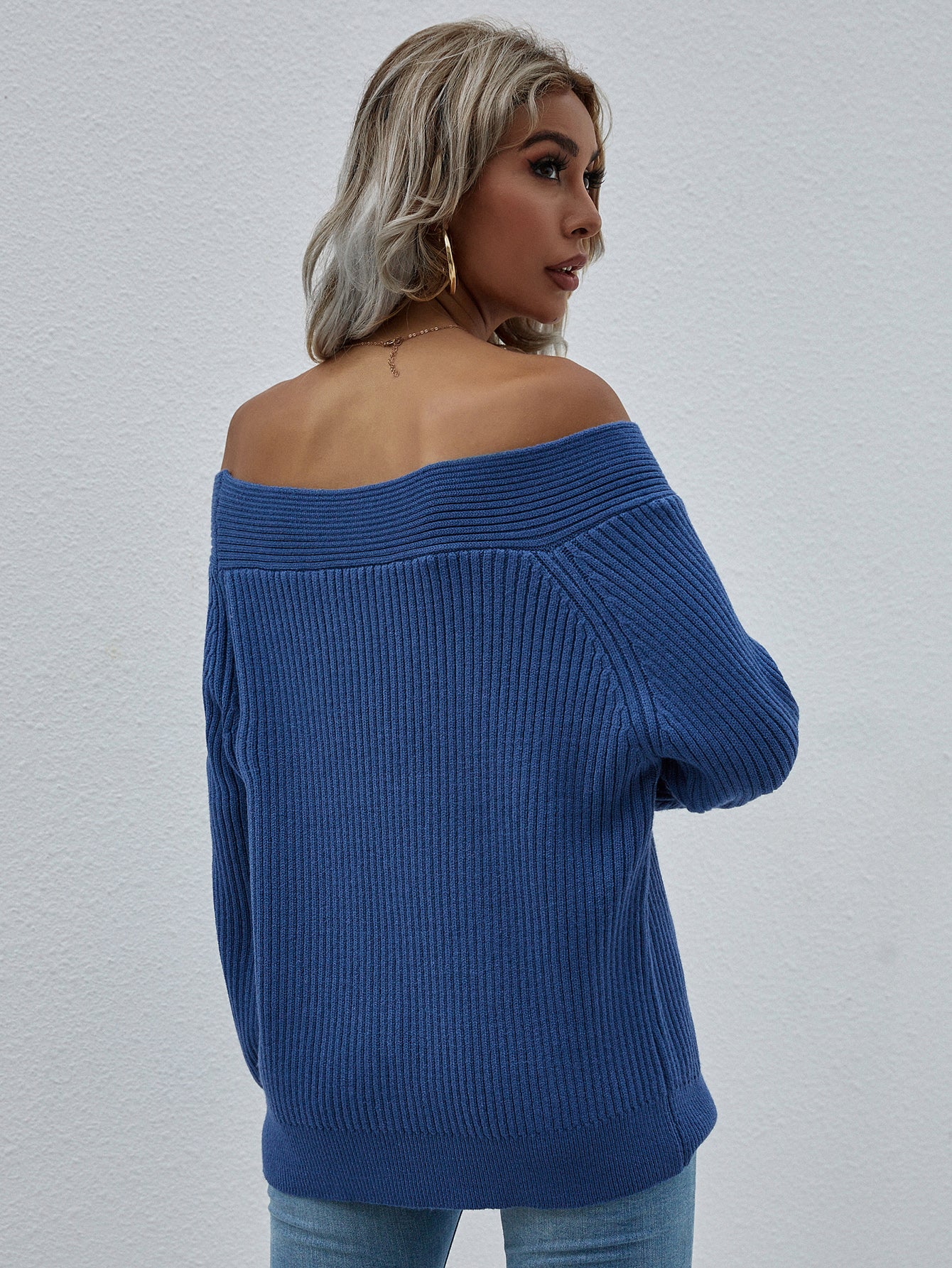 Off-Shoulder Rib-Knit Sweater