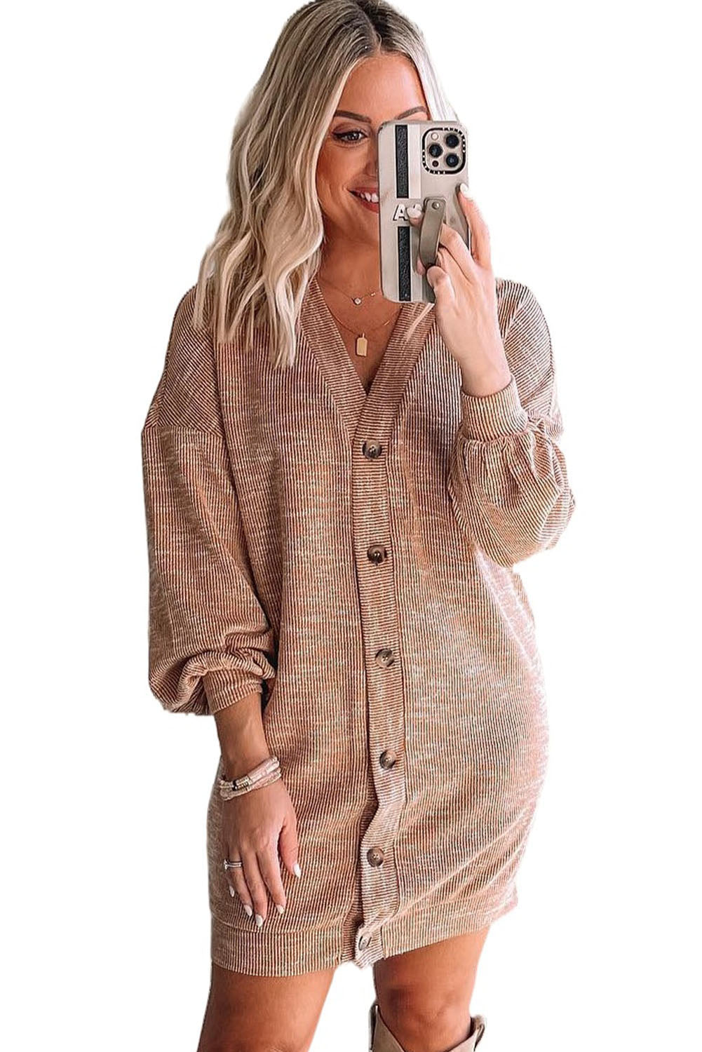 V-Neck Dropped Shoulder Cardigan