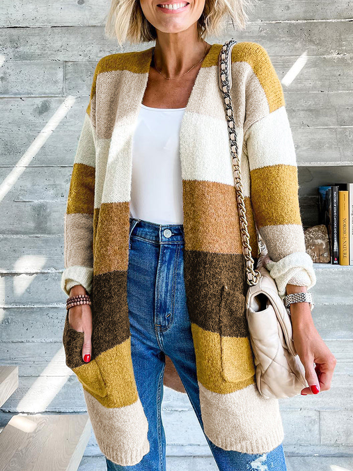 Color Block Dropped Shoulder Cardigan