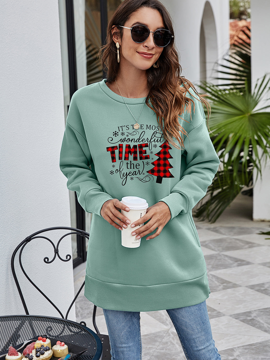 Christmas Tree Graphic Drop Shoulder Sweatshirt