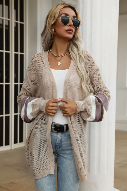 Striped Bat Sleeve Hollow Out Cardigan