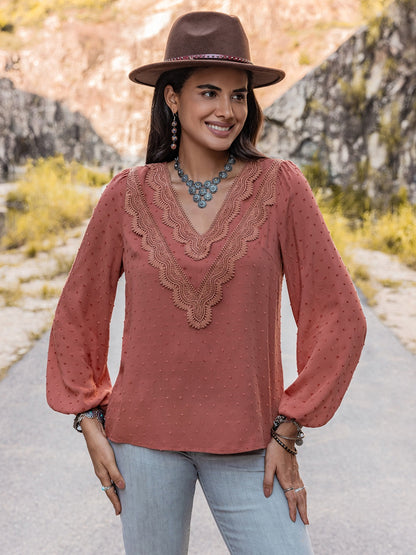Swiss Dot V-Neck Blouse