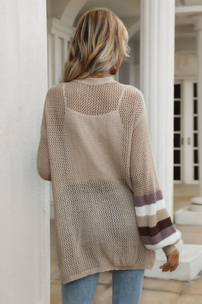 Striped Bat Sleeve Hollow Out Cardigan