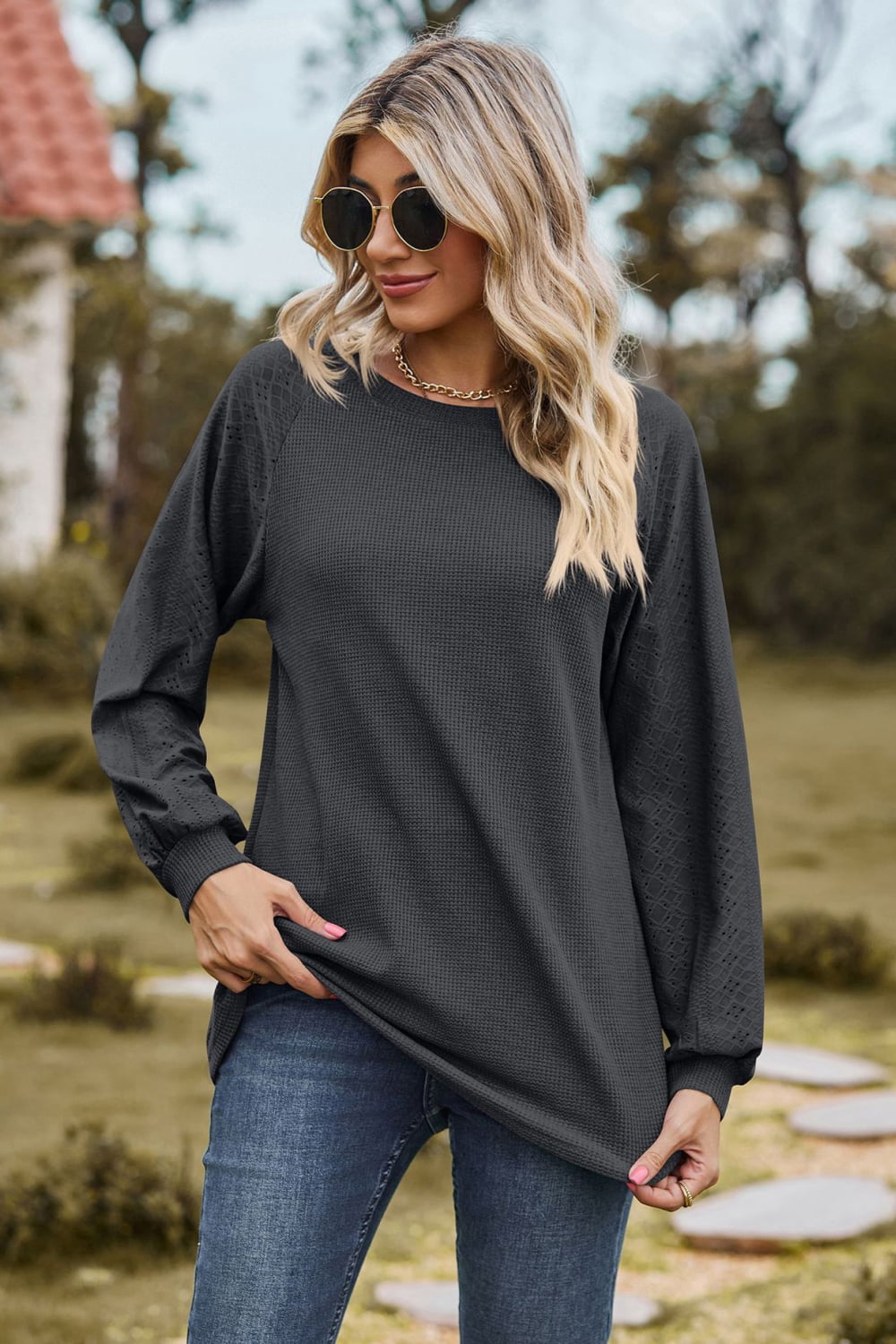 Round Neck Raglan Sleeve Sweatshirt