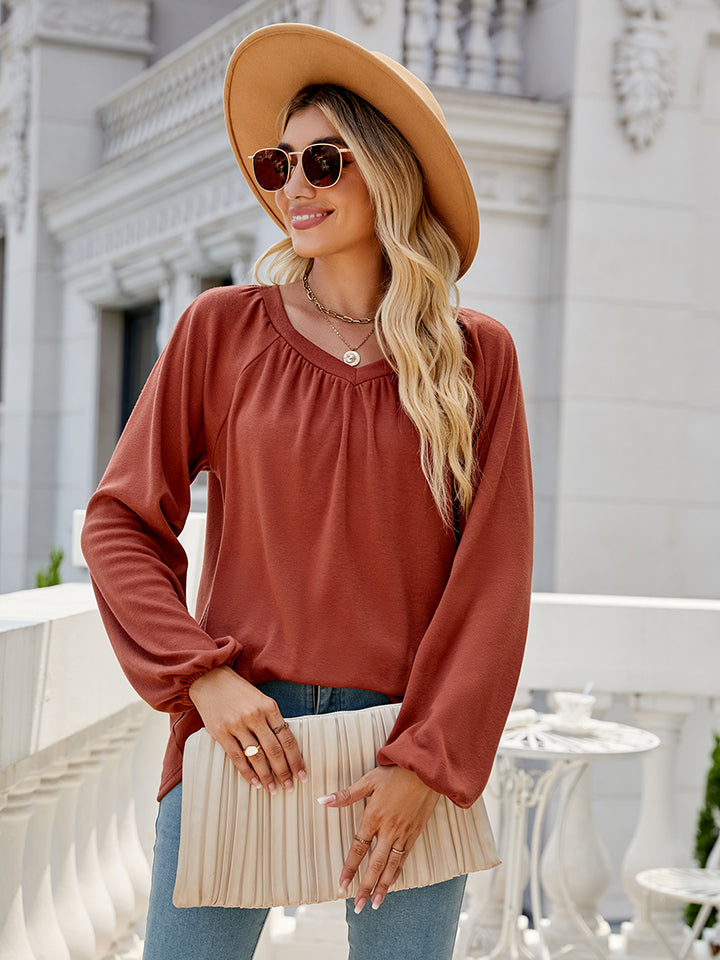 V-Neck Long Sleeve Blouse