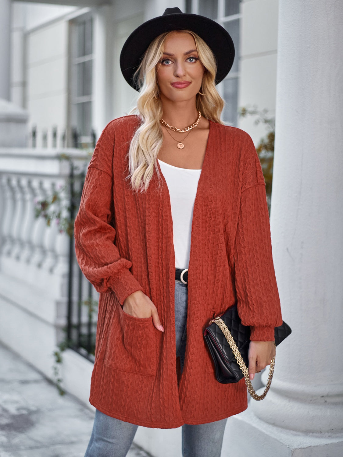 Open Front Dropped Shoulder Longline Cardigan