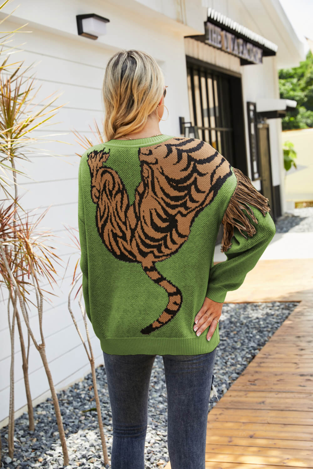 Tiger Graphic Fringe Detail Sweater