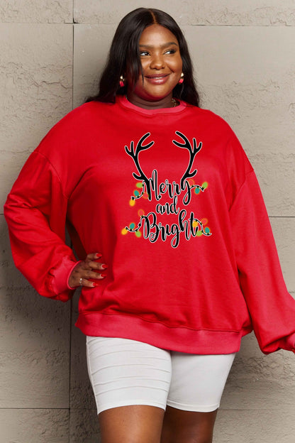 Simply Love Full Size MERRY AND BRIGHT Graphic Sweatshirt