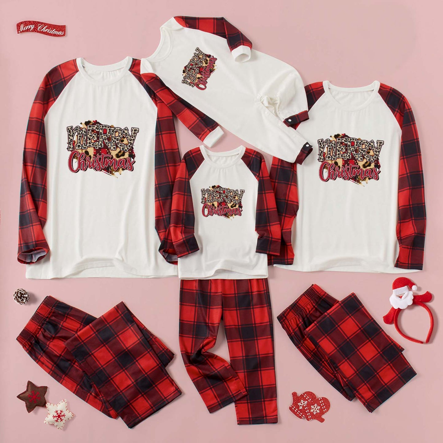 MERRY CHRISTMAS Graphic Top and Plaid Pants Set