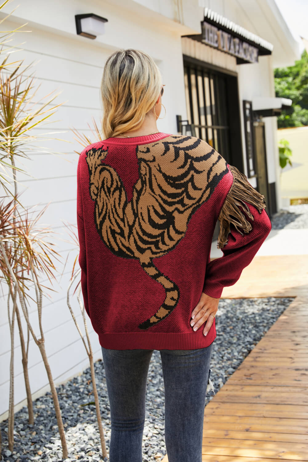 Tiger Graphic Fringe Detail Sweater