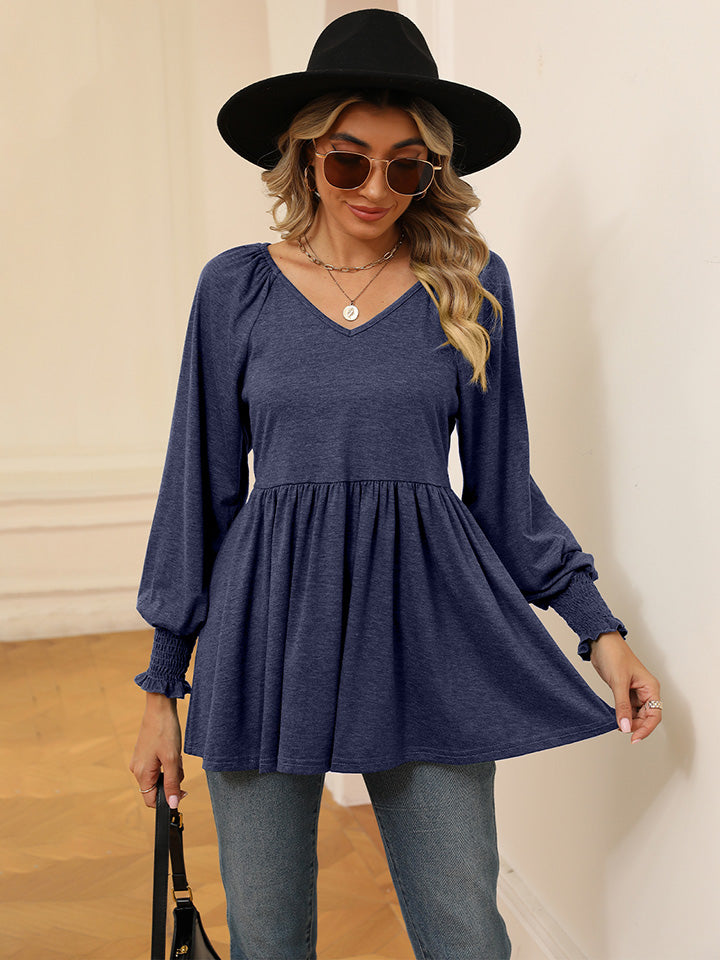 V-Neck Lantern Sleeve Blouse