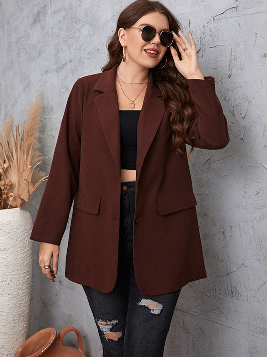 Plus Size Lapel Collar Long Sleeve Blazer