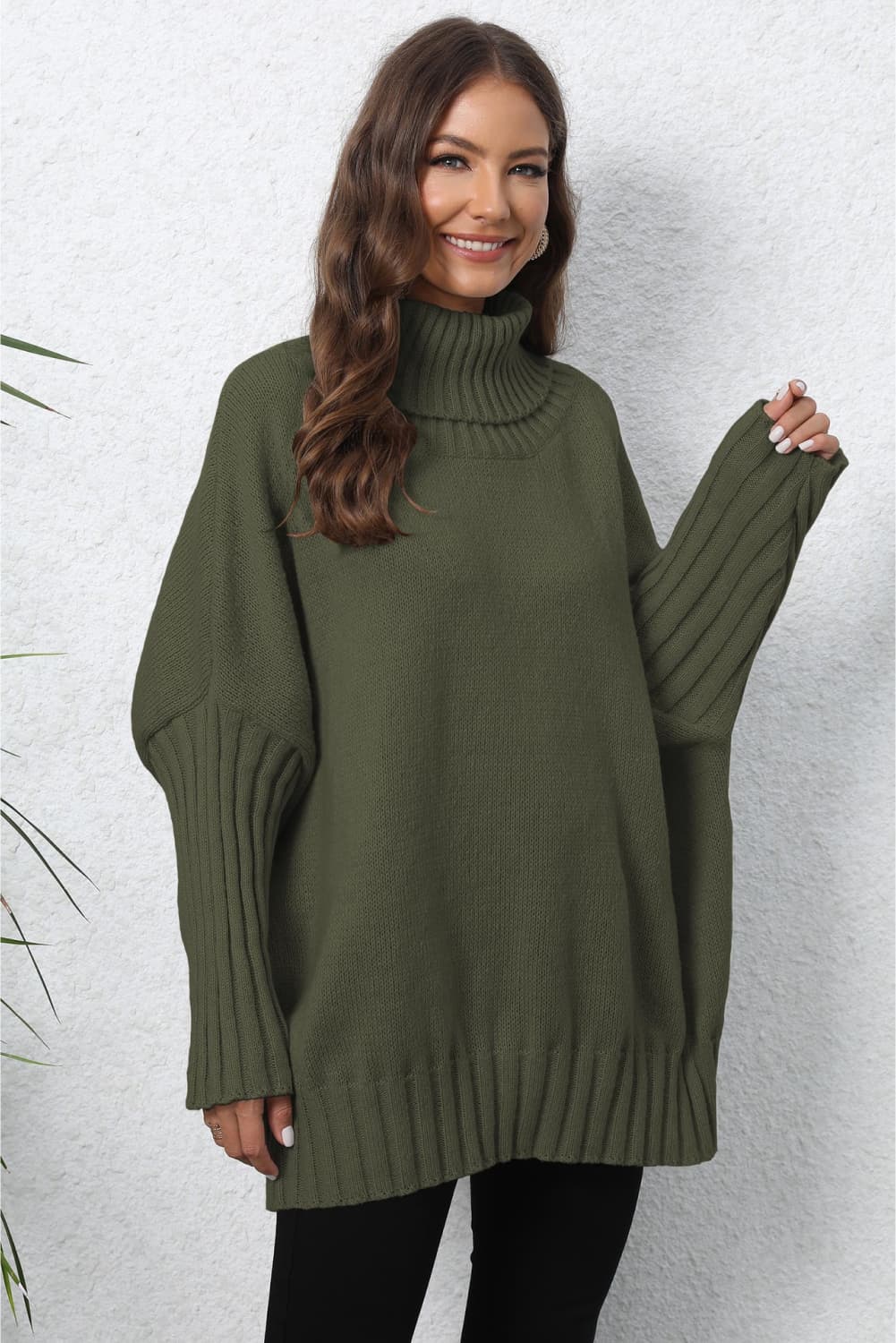 Turtle Neck Long Sleeve Ribbed Sweater