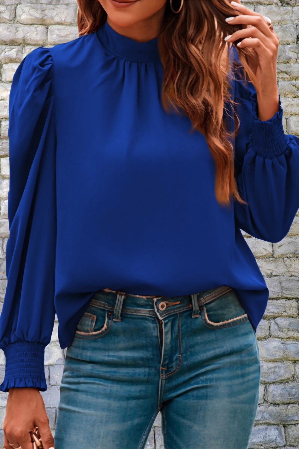 Mock Neck Puff Sleeve Blouse