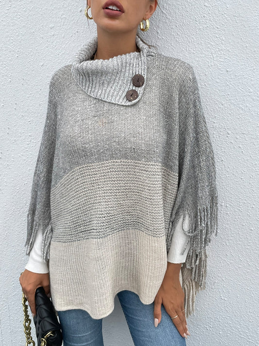 Color Block Fringed Sweater