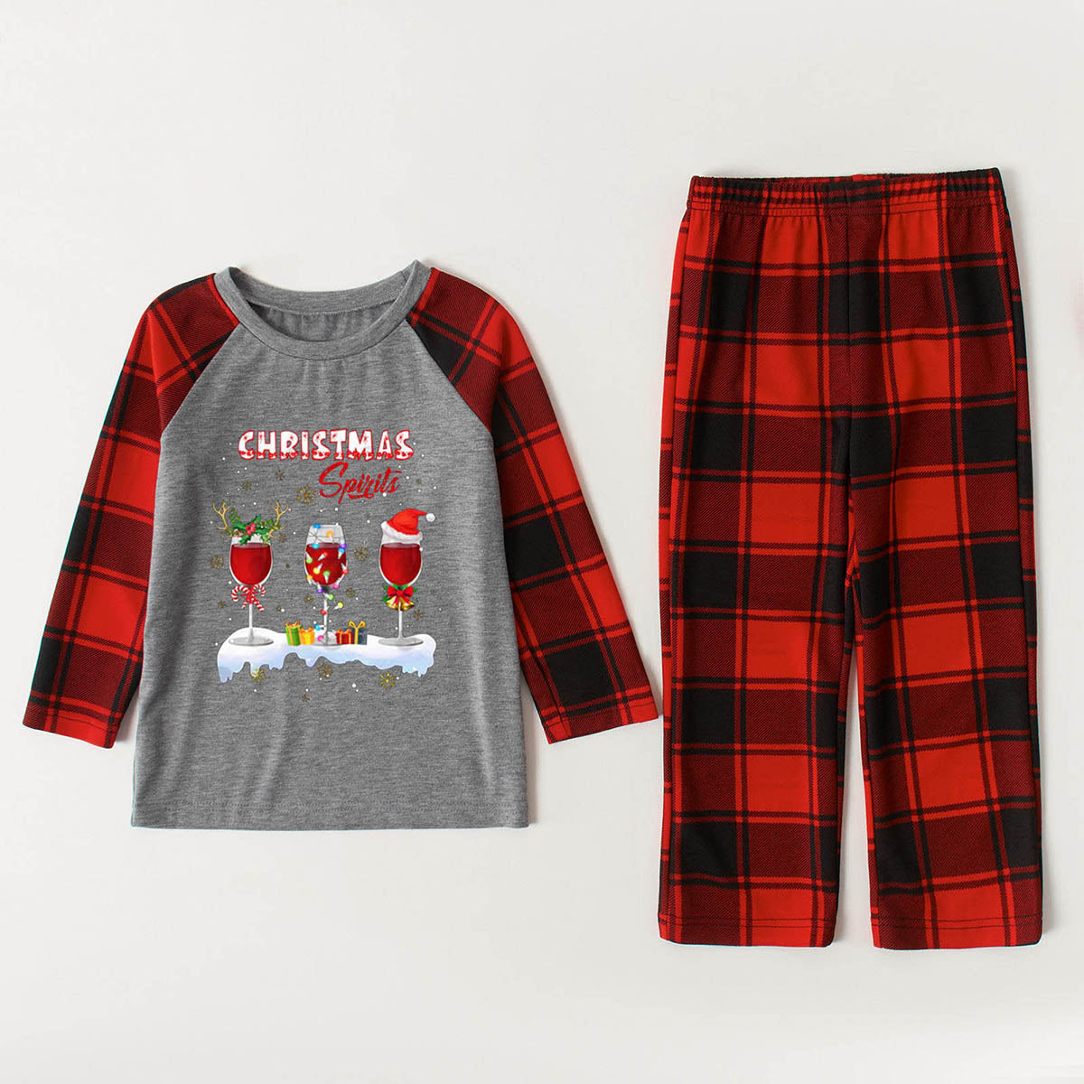 CHRISTMAS SPIRITS Graphic Top and Plaid Pants Set